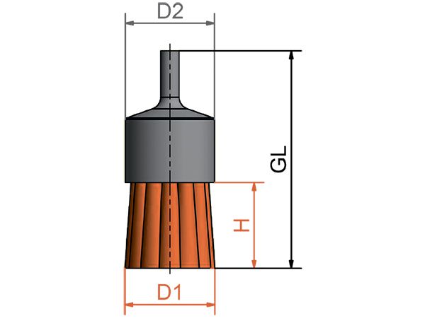 картинка Щетка концевая жгутовая с хвостовиком 6 мм латунированная стальная проволока диаметр 19 мм длина 28 мм ворс 0,25 мм от магазина "Элит-инструмент"