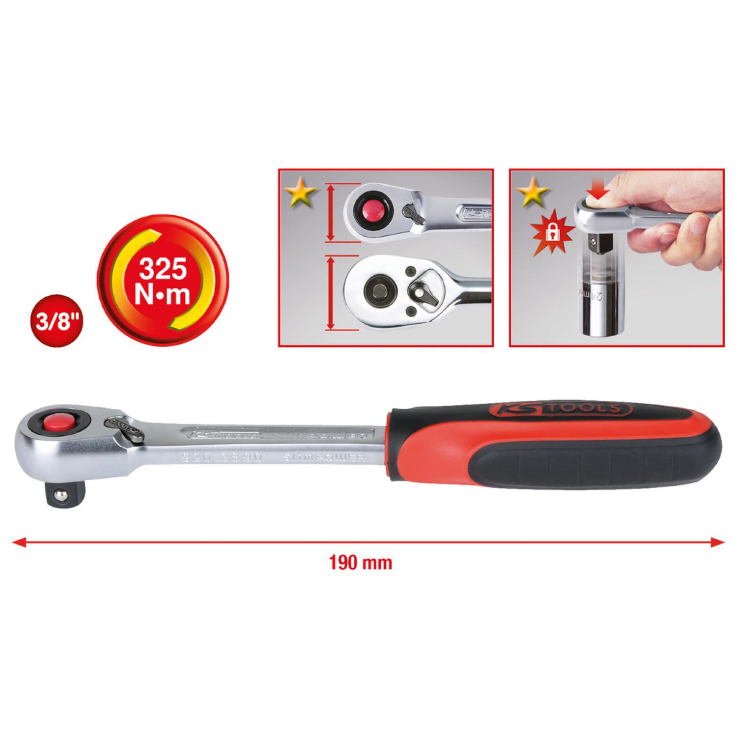 Переключающийся ключ с трещоткой 3/8" SlimPOWER, 72 зубца