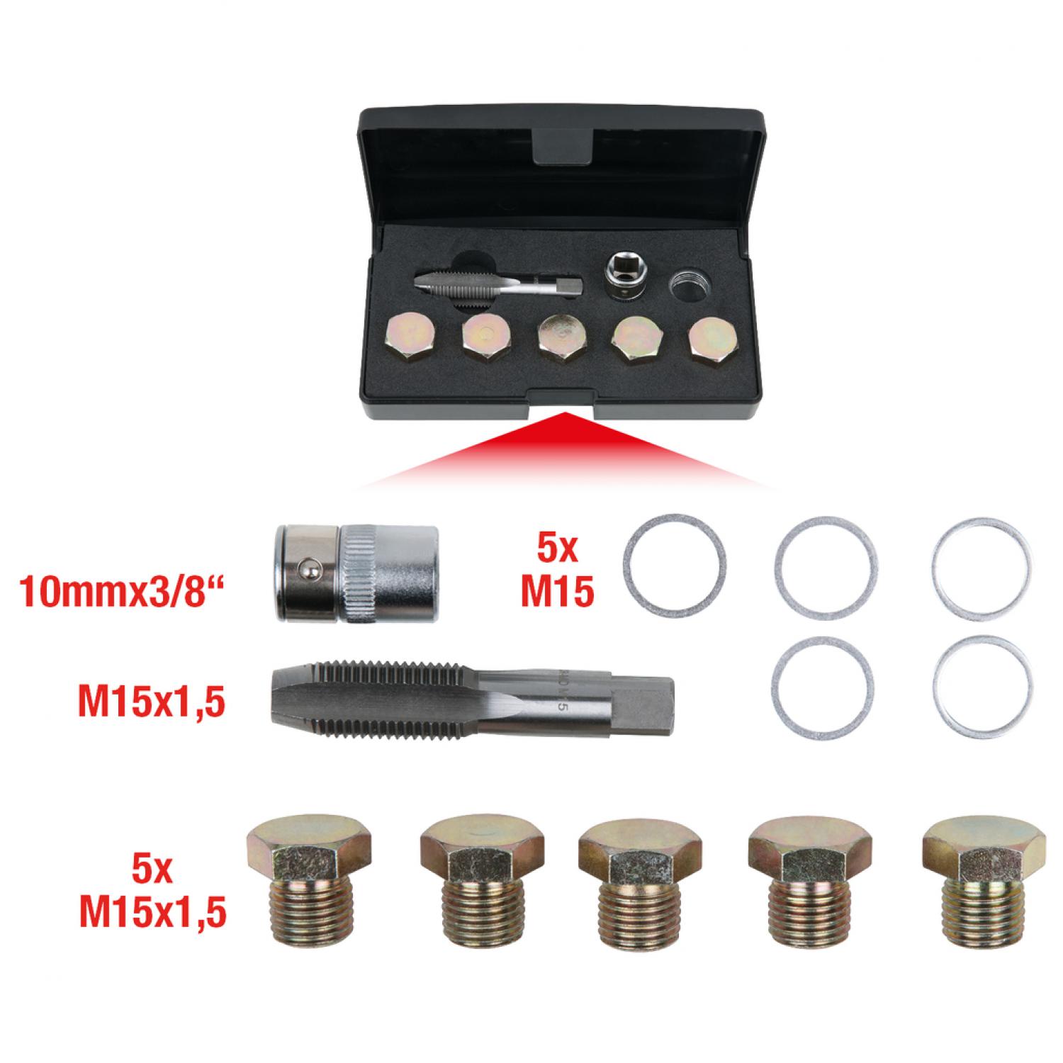 Комплект для ремонта резьбы масляных пробок, 12 шт, M15 x 1,5