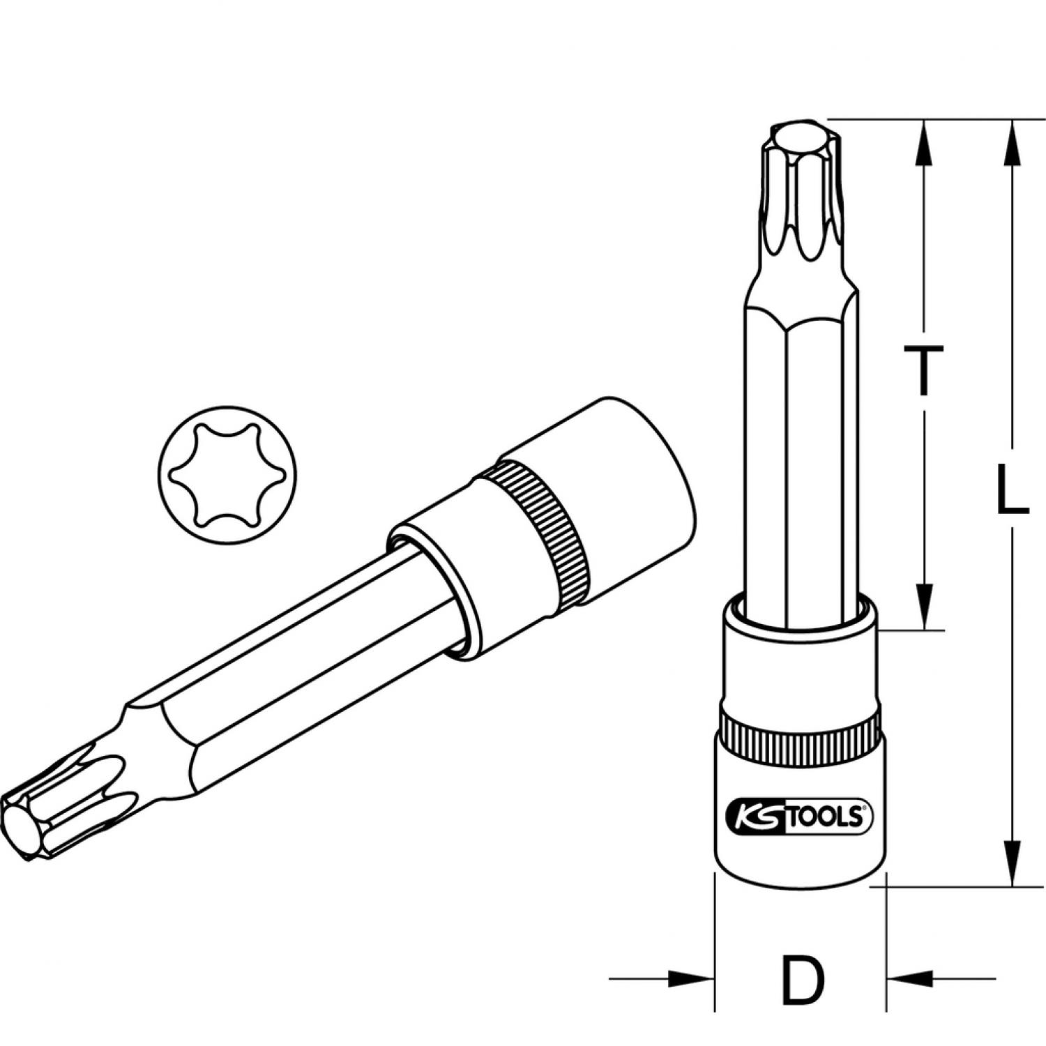 картинка Торцовая головка с битом CHROMEplus 1/2", с профилем Torx, длинная, T55 от магазина "Элит-инструмент"