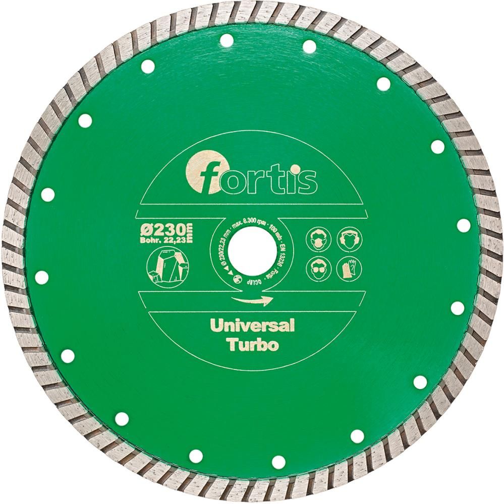 Алмазный отрезной диск Universal Turbo, FORTIS 4317784704649 (внешний ø - 180 мм / диаметр отверстия - 22,23 мм / высота сегмента - 10 мм / дизайн - Dry cut)