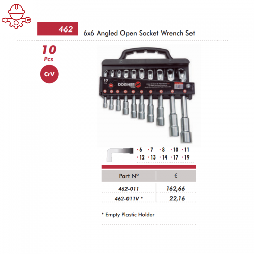 Набор ключей торцевых двойных изогнутых на держателе 6-19мм 6х6 Dogher Ref 462-011
