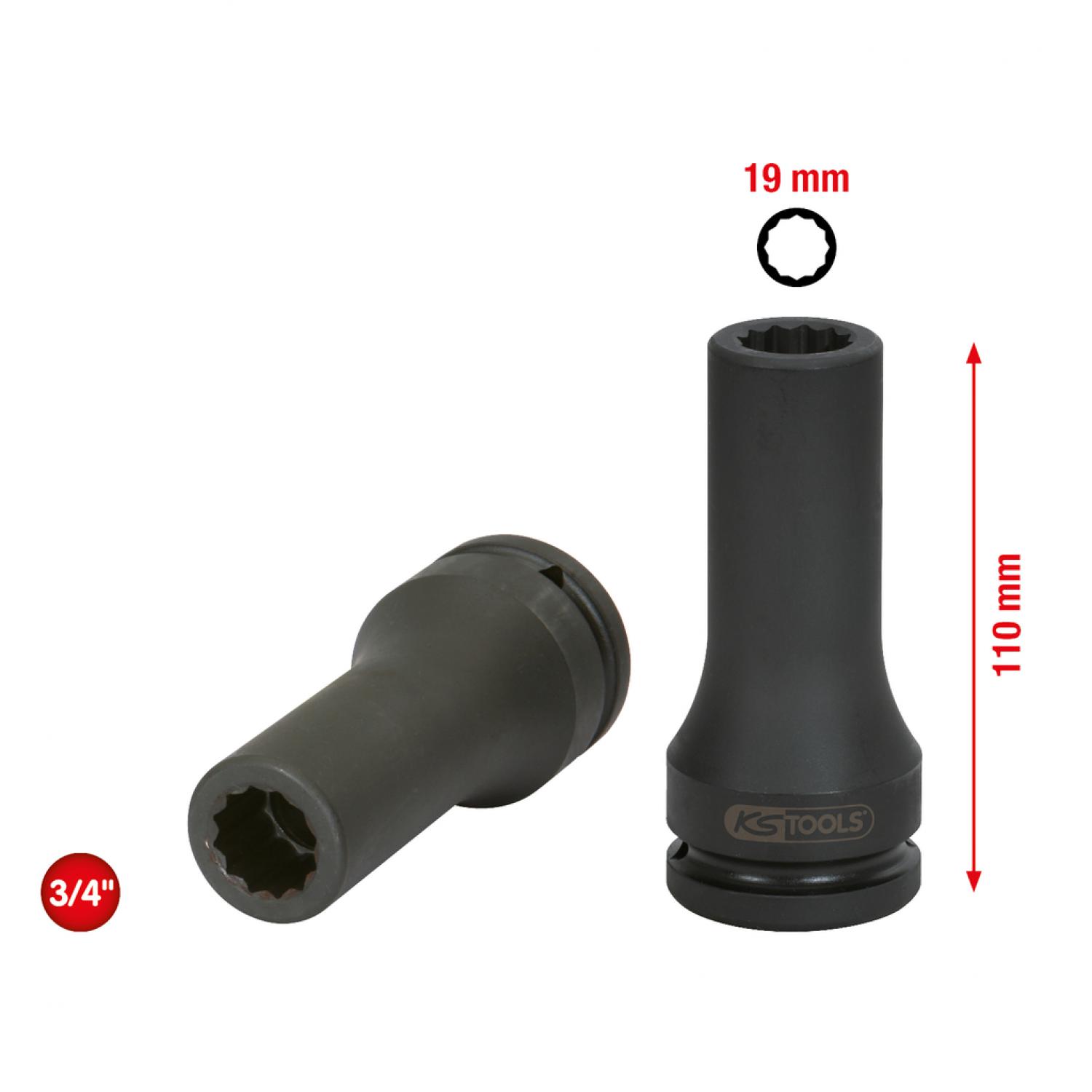 Силовая торцовая головка 3/4" с зубчатым профилем, длинная, 19 мм