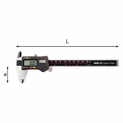 картинка Штангенциркуль премиум-класса электронный 150мм и точностью до 1/100 мм, с глубиномером USAG 960D U09600015 производитель Италия от магазина "Элит-инструмент"