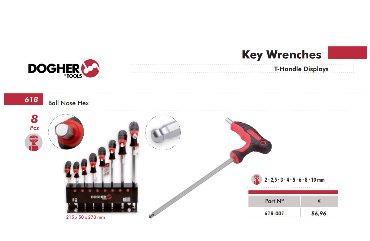 картинка Набор Т-образных профессиональных шестигранных отверток с шариком DOGHER Ref 618-001 от магазина "Элит-инструмент"