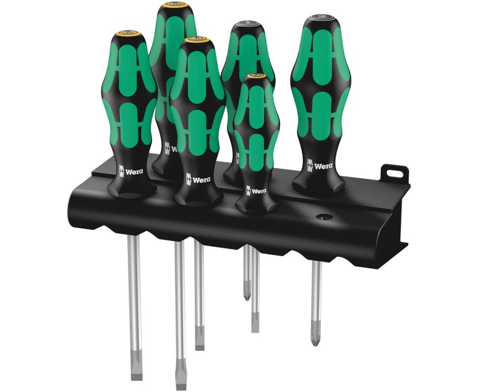 картинка Набор отверток SL PZ Wera Kraftform Plus Lasertip 334/355/6 Rack WE-105656 + подставка от магазина "Элит-инструмент"