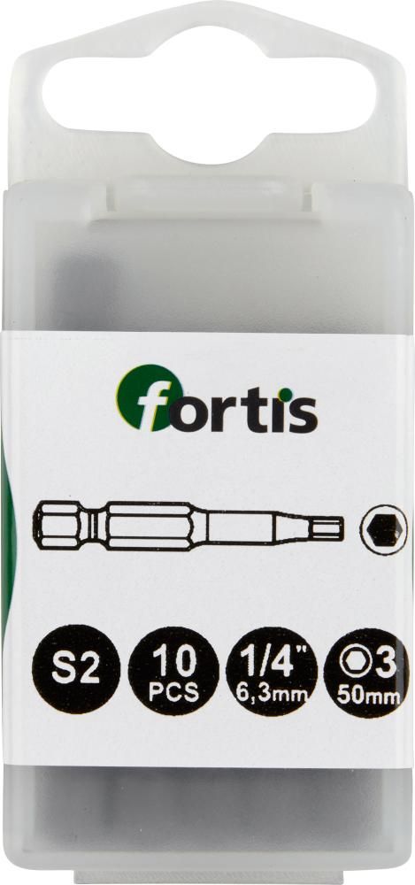 Бита 1/4″ для винтов с шестигранником, 50 мм., FORTIS 4317784728881 (размах челюсти - 6 мм / общая длина - 50 мм)