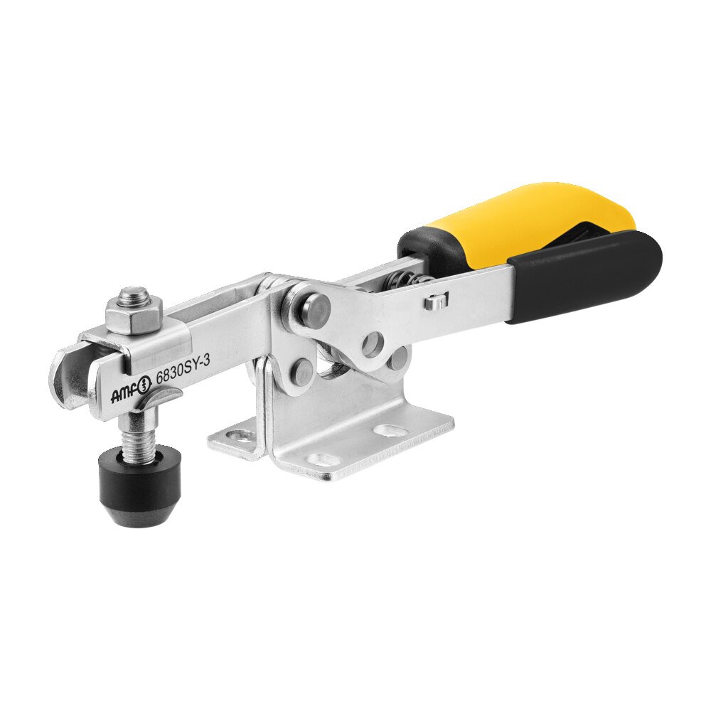 Горизонтальный шарнирный зажим с желтой ручкой и предохранительной защелкой АМF 557206