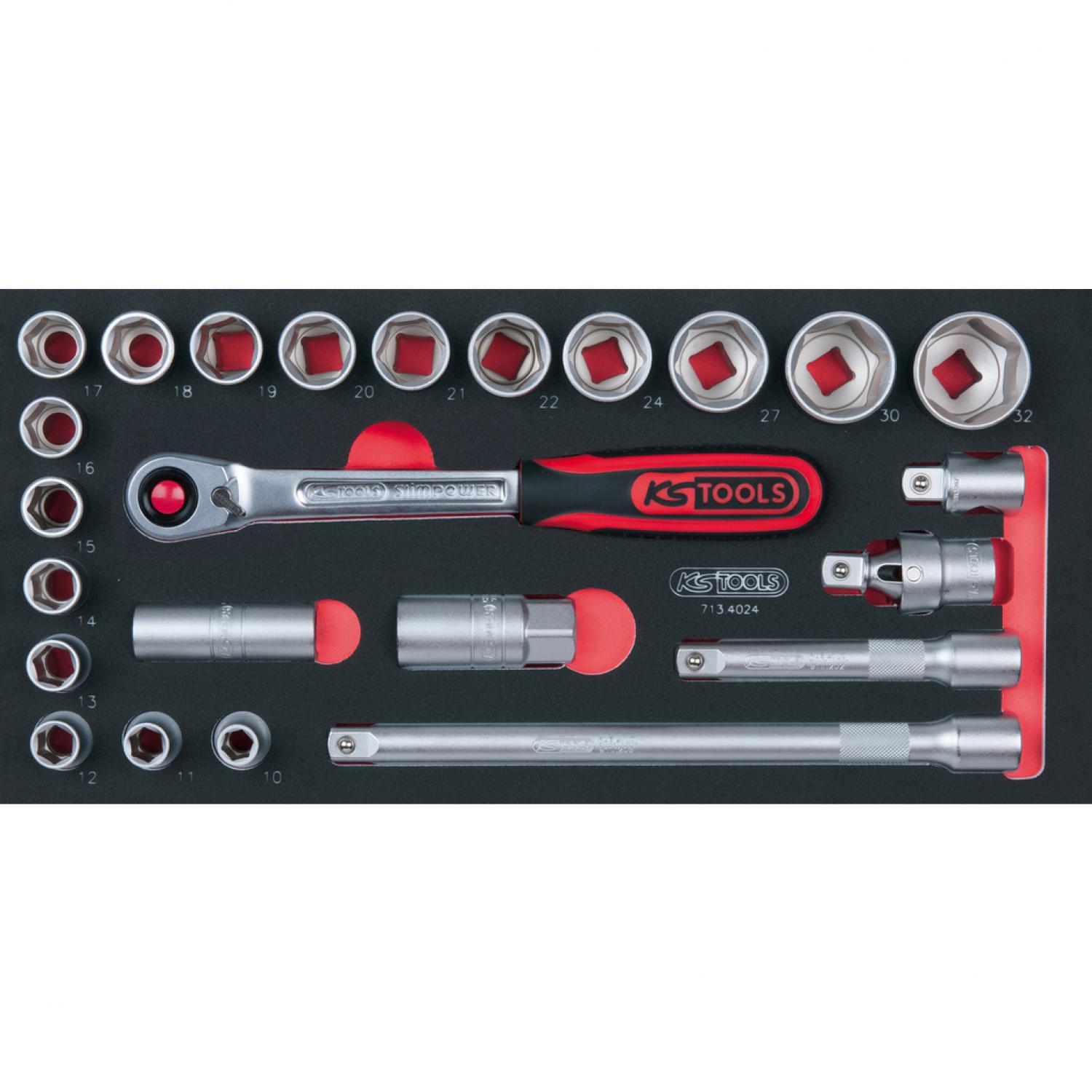 Комплект торцовых ключей SCS 1/2", 24 шт, во вкладке на 1/3 инструментального ящика