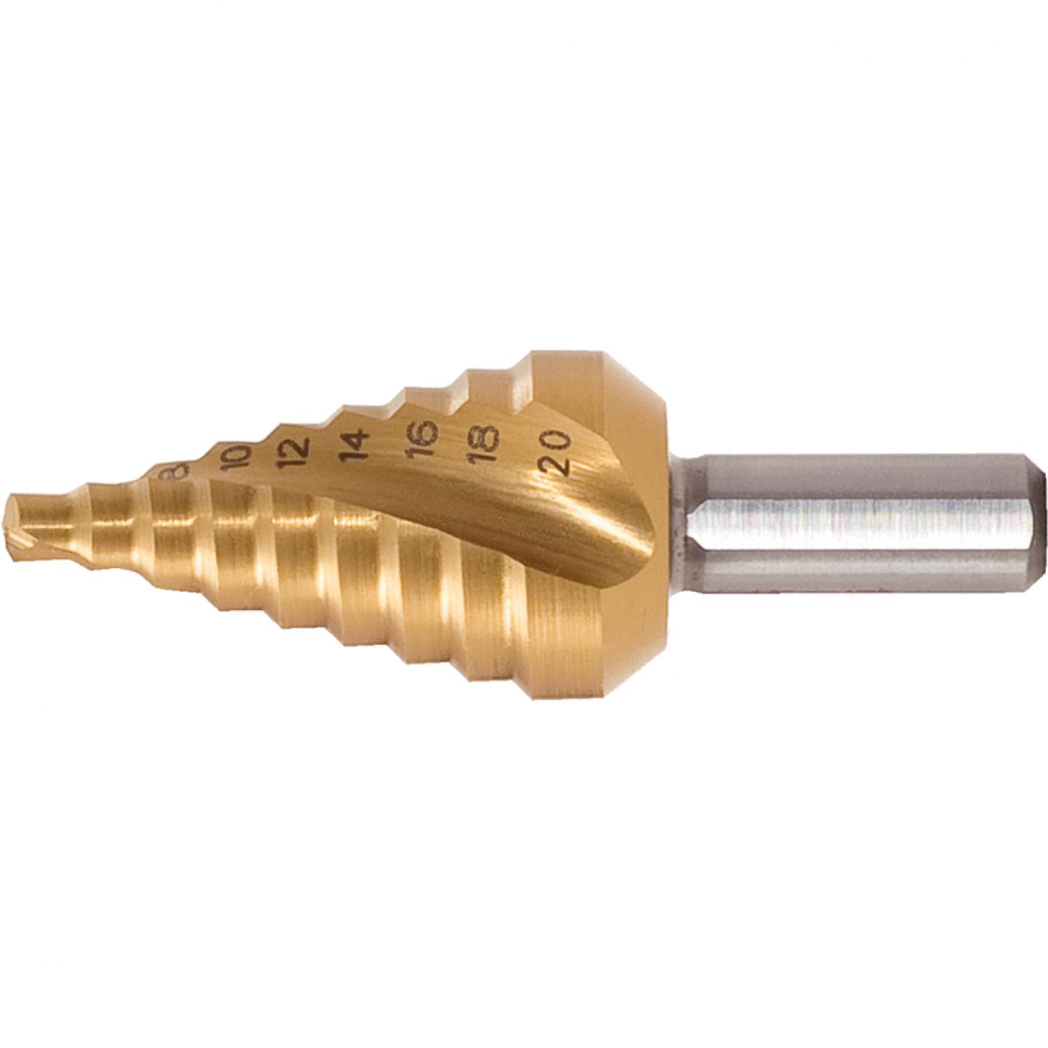 картинка Ступенчатое сверло HSS-TiN, экстракороткое, Ø 4-20 мм, 9 ступеней от магазина "Элит-инструмент"