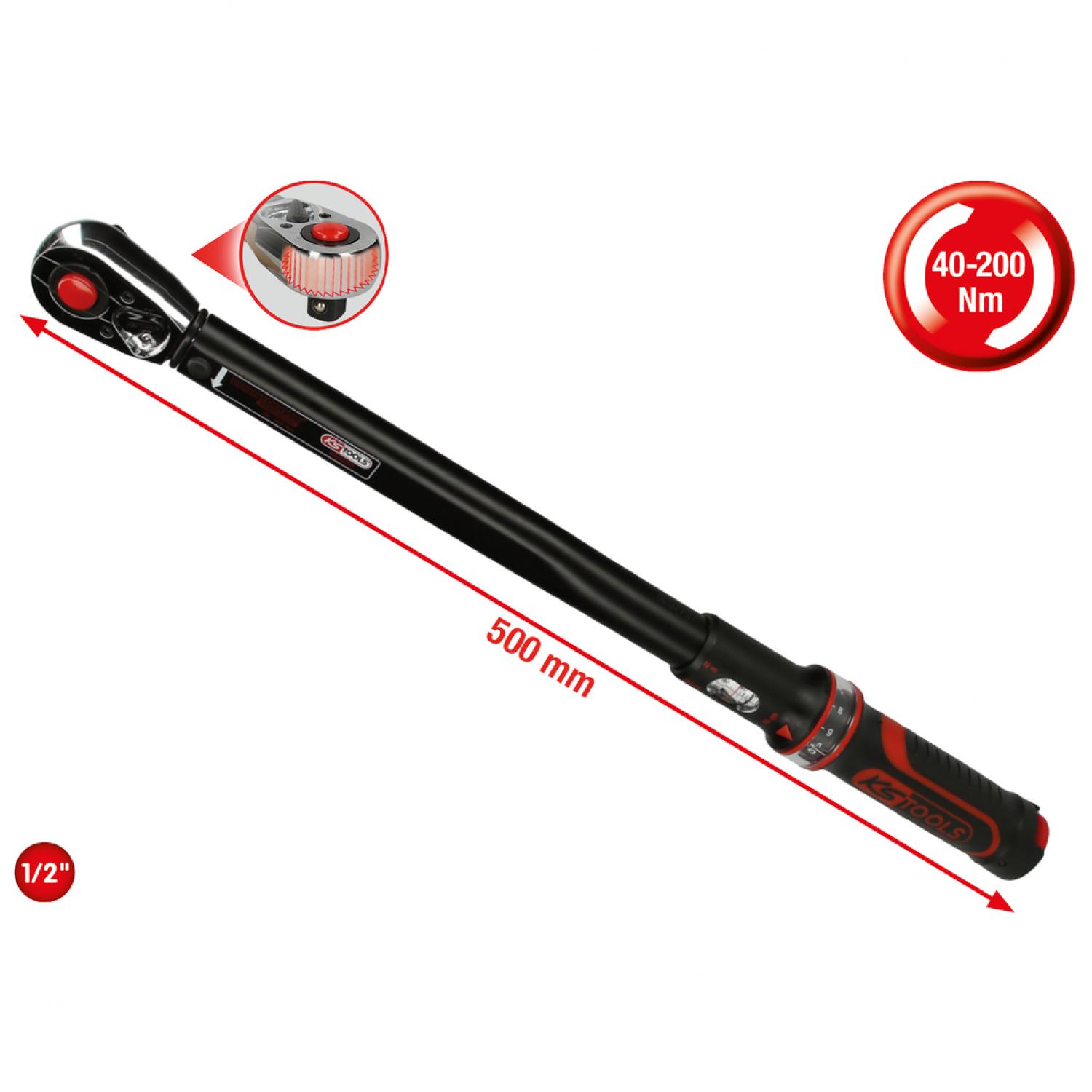 Динамометрический ключ ERGOTORQUE®precision 1/2'' с трещоткой, 40-200 Нм