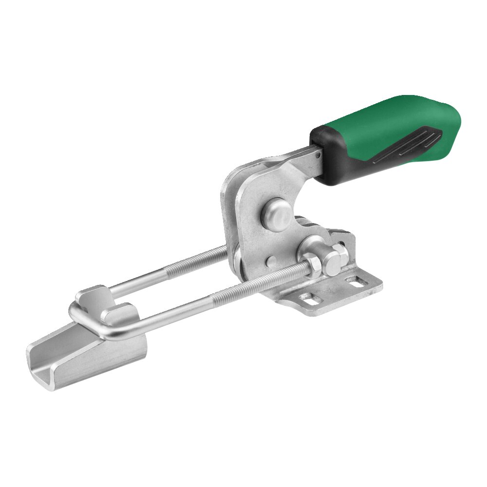 Горизонтальный шарнирный зажим типа крюка с зеленой ручкой и предохранительной защелкой АМF 557606