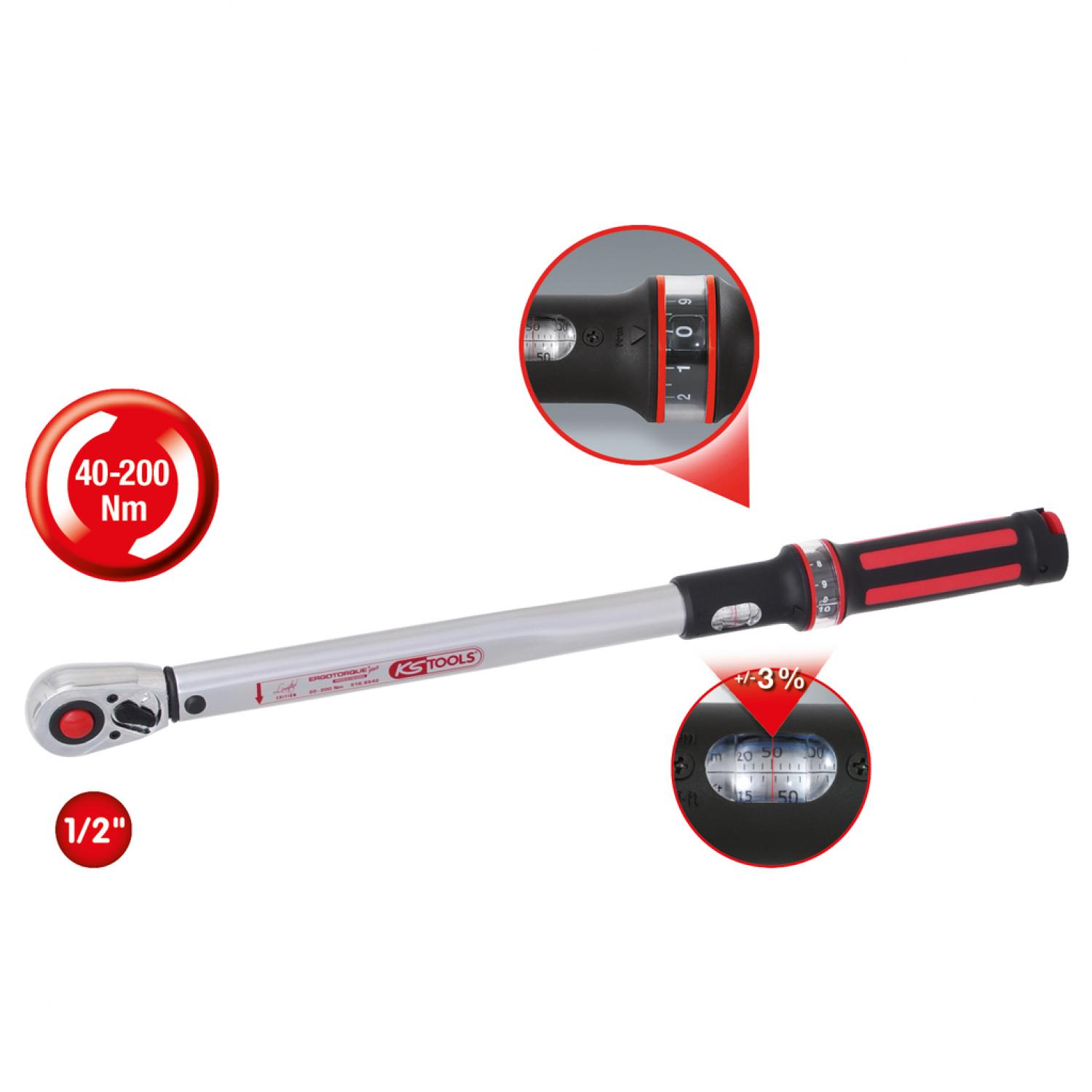 Динамометрический ключ ERGOTORQUE®precision 1/2'' с трещоткой, 40-200 Нм