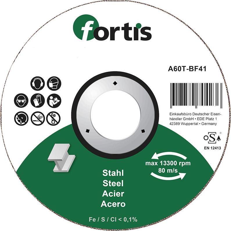 Отрезной диск для стали, тонкая версия, FORTIS 4317784704304 (внешний ø - 230 мм / толщина - 1,9 мм / форма пластины - Straight / диаметр отверстия - 22,23 мм / макс.об/мин - 6650 min-1)