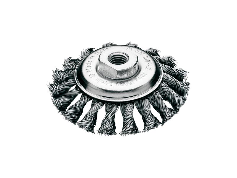Щетка жгутовая коническая со стальной проволокой диаметр 115 мм длина 24 мм ворс 0,35 мм LESSMANN 472.157
