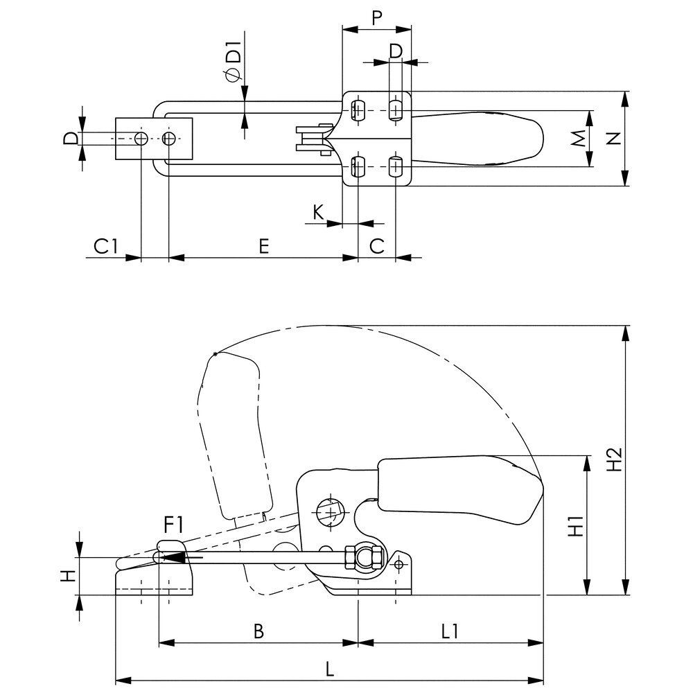картинка Горизонтальный шарнирный зажим типа крюка с красной ручкой АМF 95562 от магазина "Элит-инструмент"