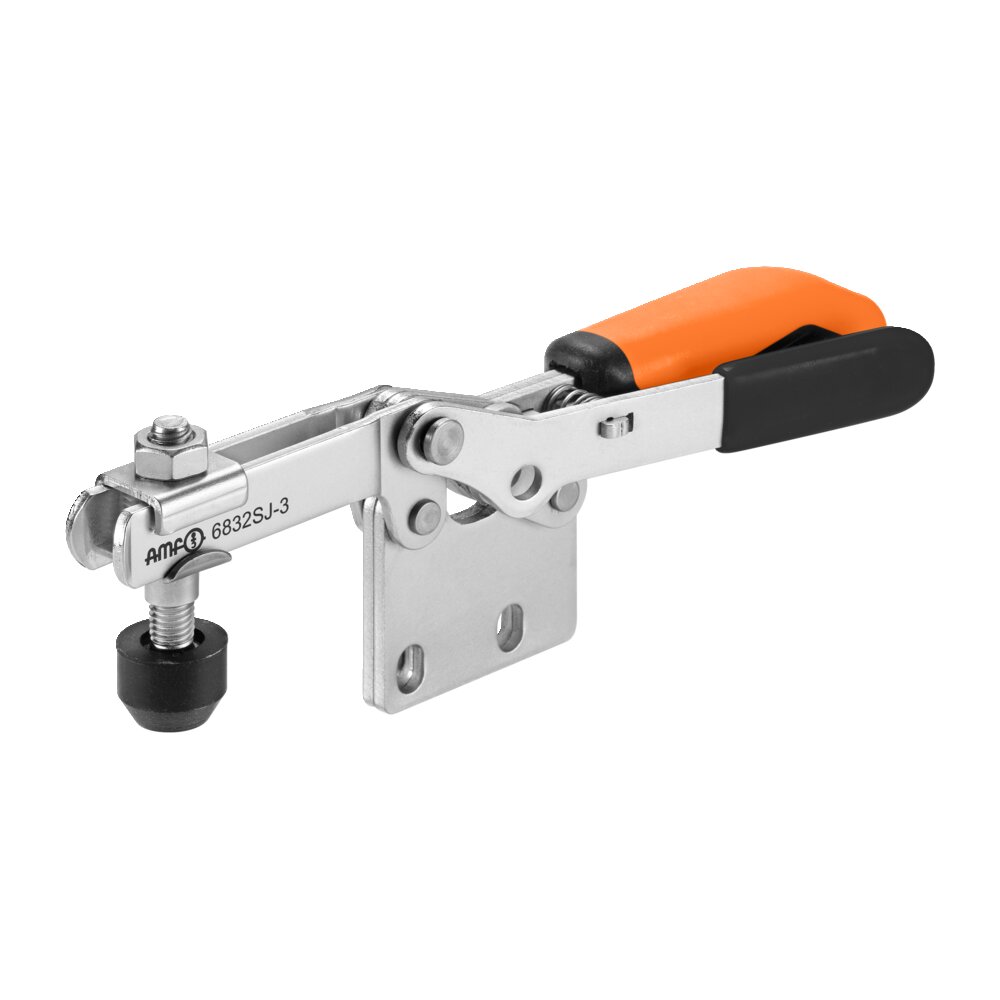 Горизонтальный шарнирный зажим с оранжевой ручкой и предохранительной защелкой АМF 557430