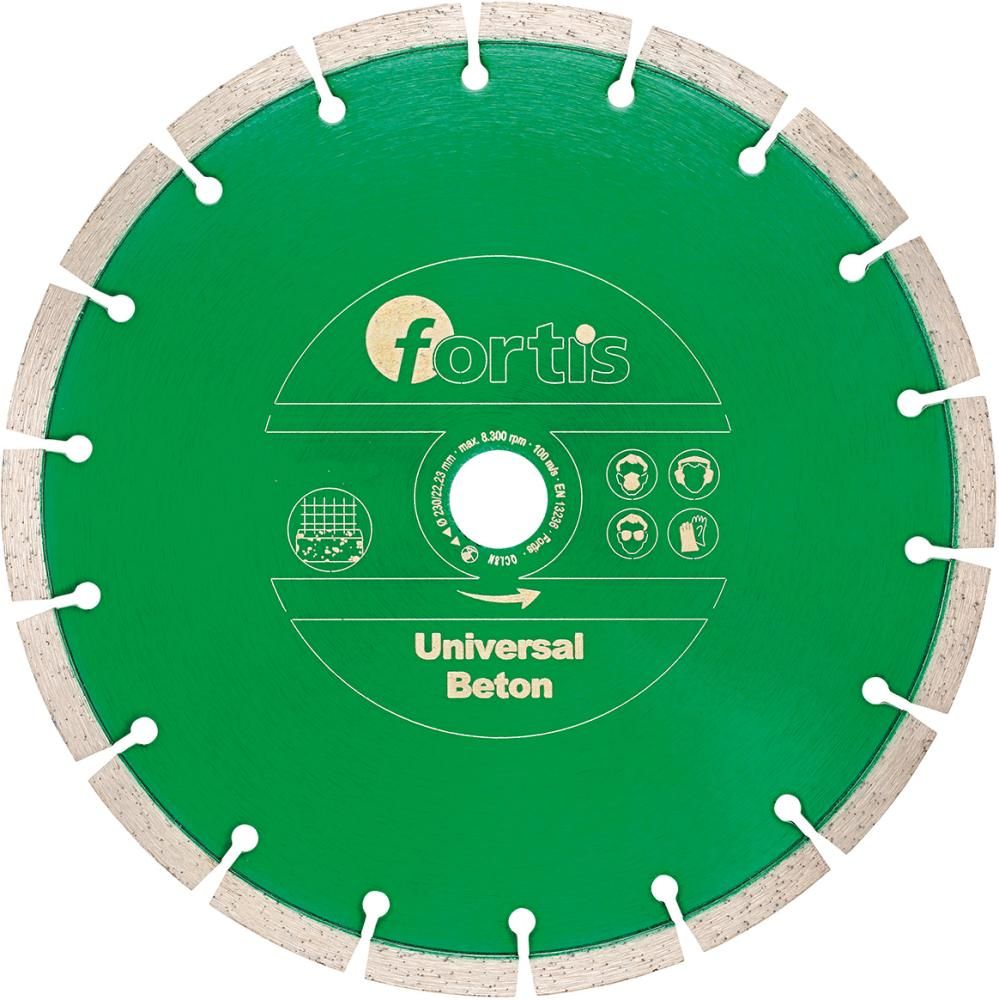 Алмазный отрезной диск универсальный по бетону, FORTIS 4317784704557 (внешний ø - 230 мм / диаметр отверстия - 22,23 мм / высота сегмента - 10 мм / дизайн - Dry cut)