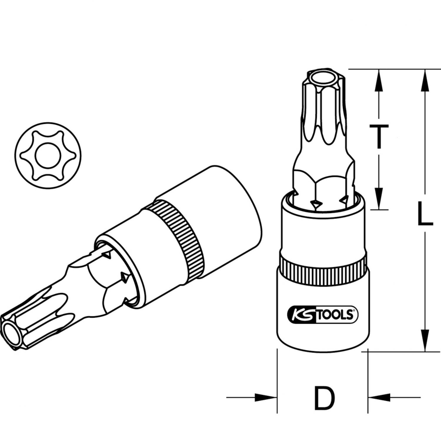 картинка Торцовая головка с профилем Torx 1/2" с битом и торцовым отверстием, TВ60 от магазина "Элит-инструмент"