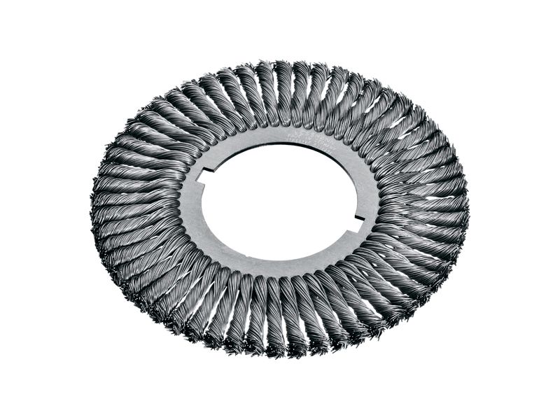 картинка Кольцевая щётка, стальная гофрированная проволока диаметр 250 мм ширина 13 мм ворс 0,63 мм с пазами 115,8 х 13 от магазина "Элит-инструмент"