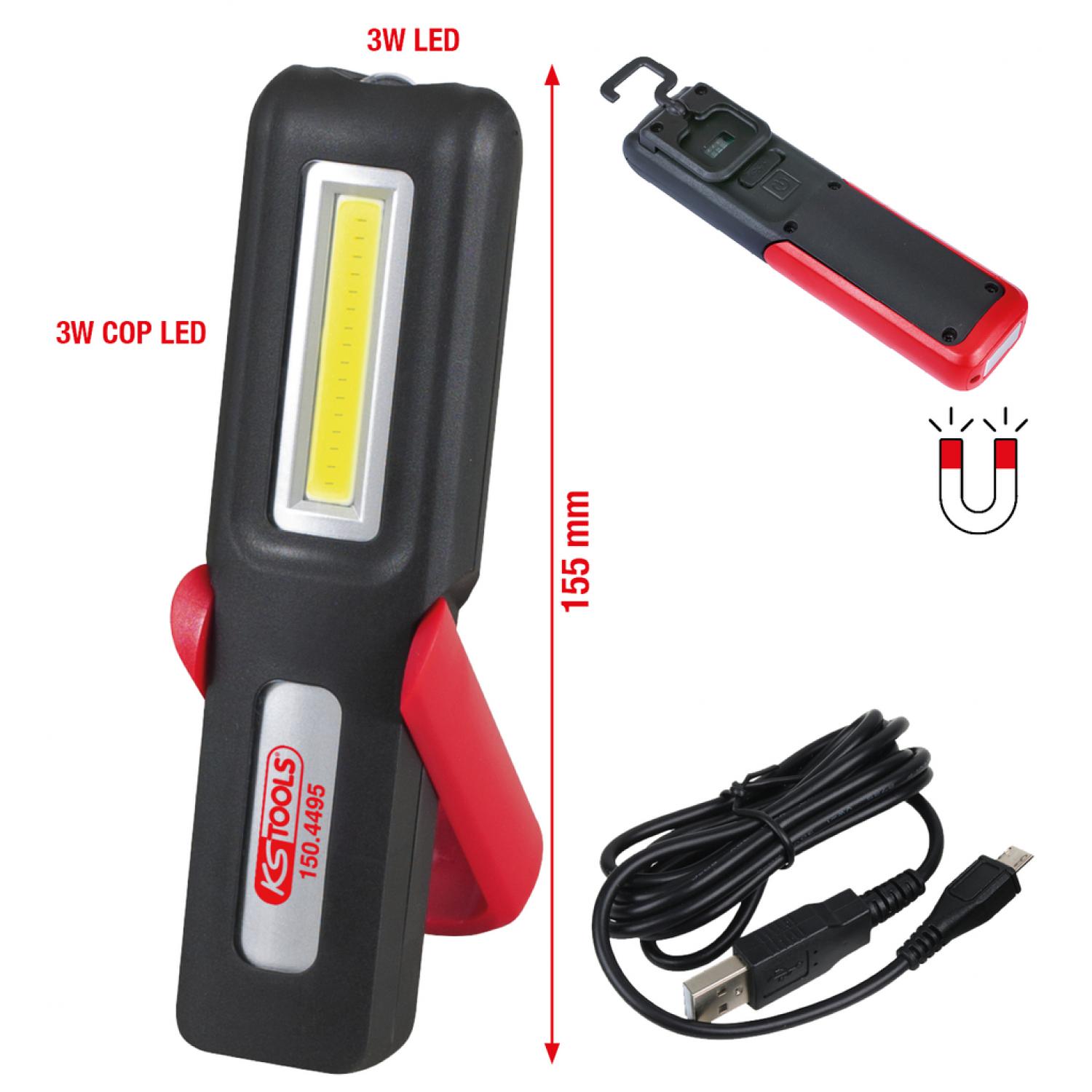 Подвижная ручная лампа, сгибаемая, 3 Вт COB LED