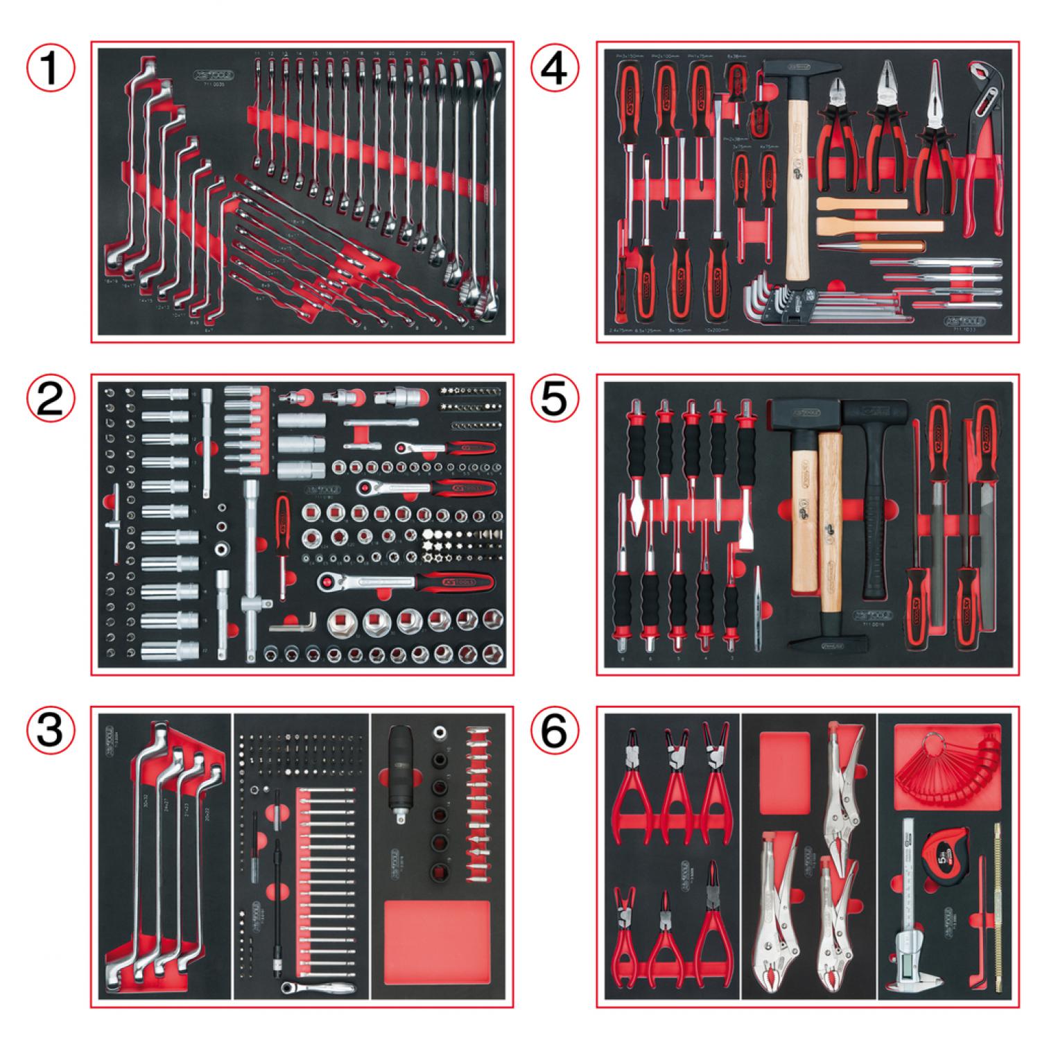 картинка комплект универсальных вкладышей для 6 ящиков с 404 инструментами премиум-класса от магазина "Элит-инструмент"
