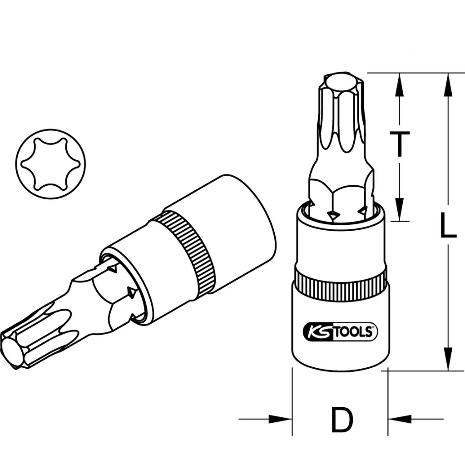 картинка Торцовая головка с профилем Torx с битом 1/4", T27 от магазина "Элит-инструмент"