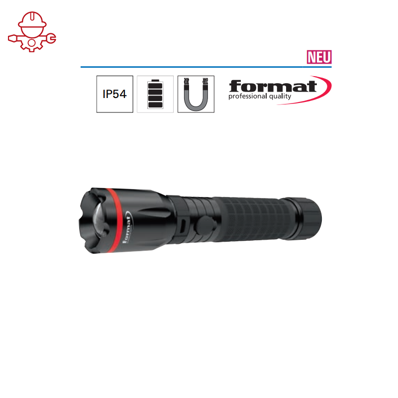 картинка Ручной светодиодный аккумуляторный фонарь (300/150Lm) Format 9247 0050 Fplus от магазина "Элит-инструмент"