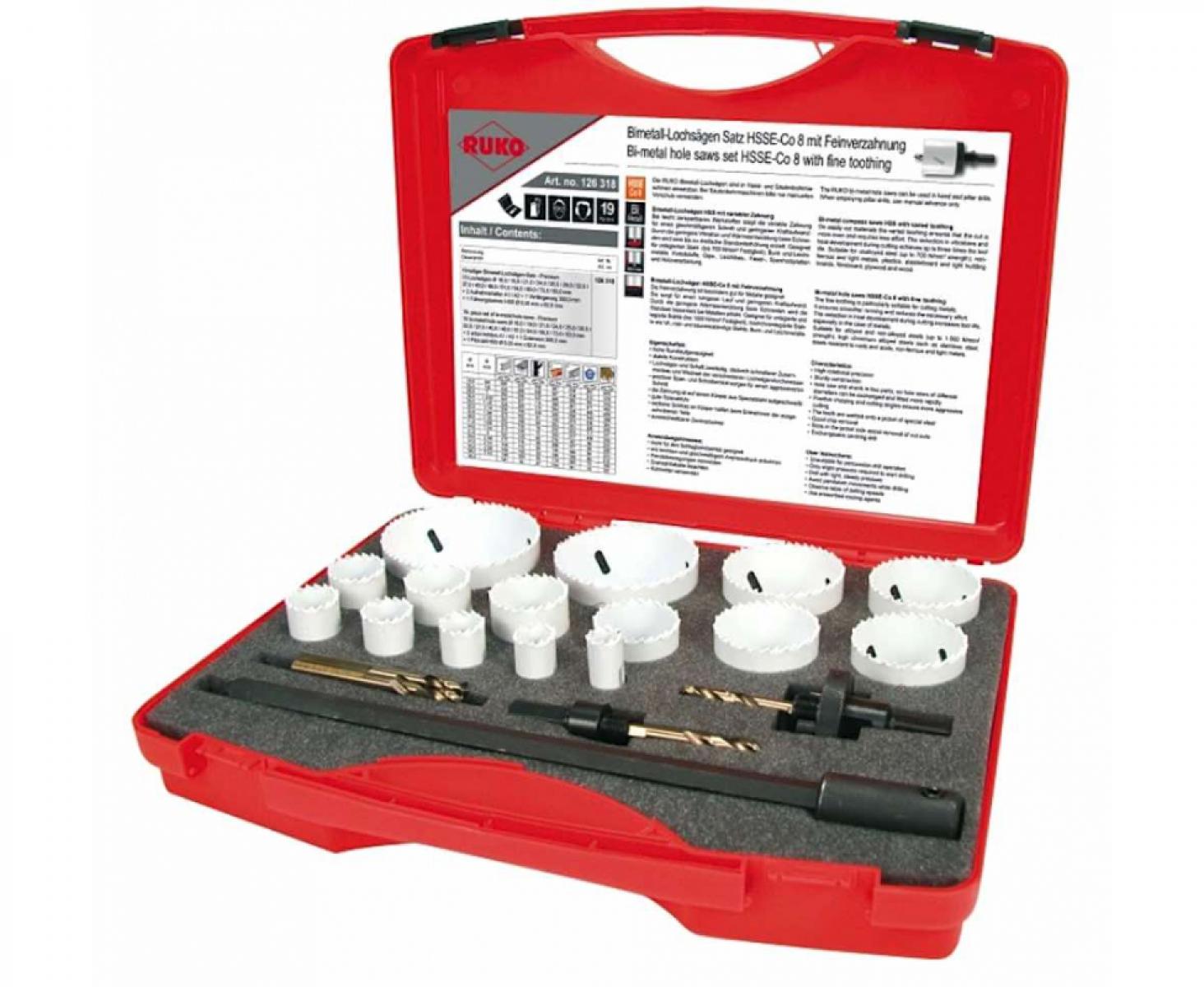 картинка Набор коронок Premium Ruko HSS-Co 8 16 - 83 мм 18 предметов 126318 от магазина "Элит-инструмент"