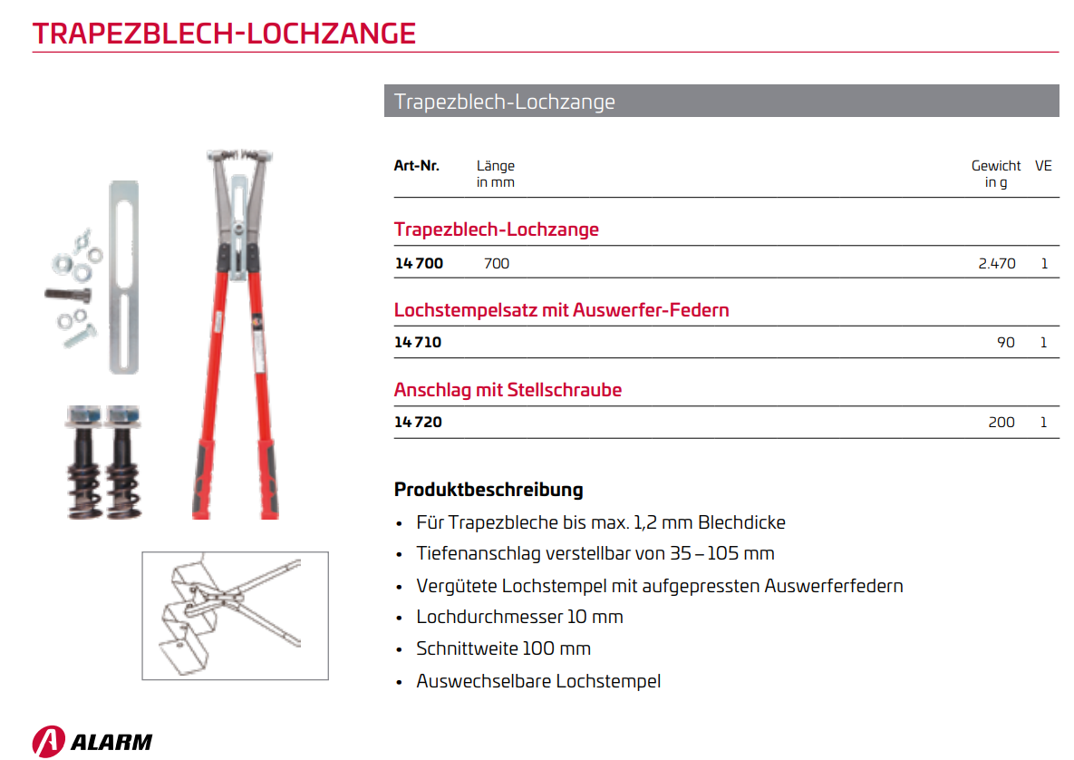 картинка Дырокол для профнастила/ Клещи для пробивки отверстий в металлических профлистах диаметром 10мм ALARM 14700/7111 0700 Fplus от магазина "Элит-инструмент"