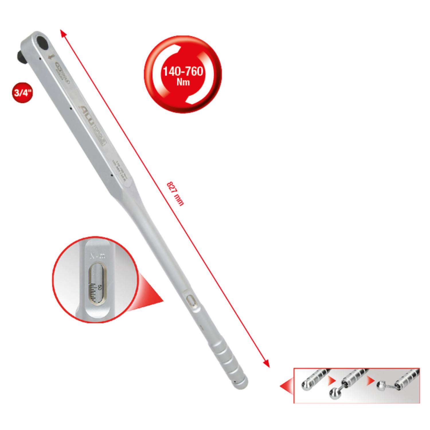 ALUTORQUEprecision динамометрический ключ 3/4", 140-760 Нм, для правой резьбы с одним квадратным гнездом