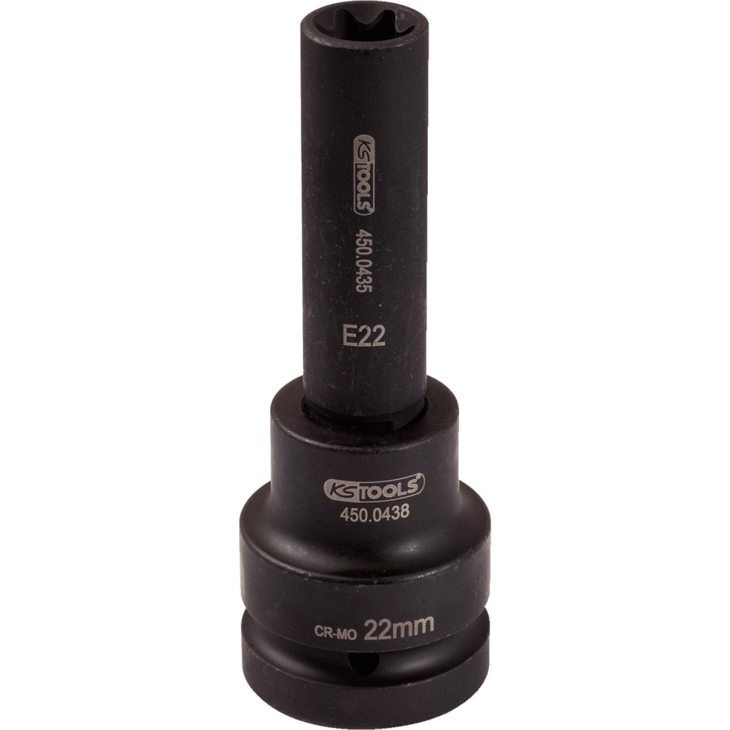 Силовая торцовая головка 1" для профиля E-Torx, длинная, E22