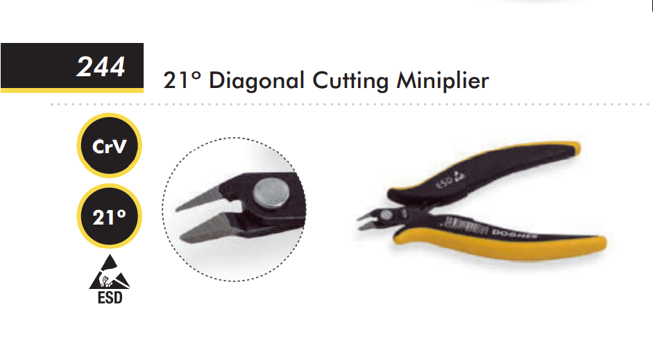 картинка Кусачки диагональные с наклоном под 21* градус для электроники, антистатические ESD Dogher 244-125 от магазина "Элит-инструмент"