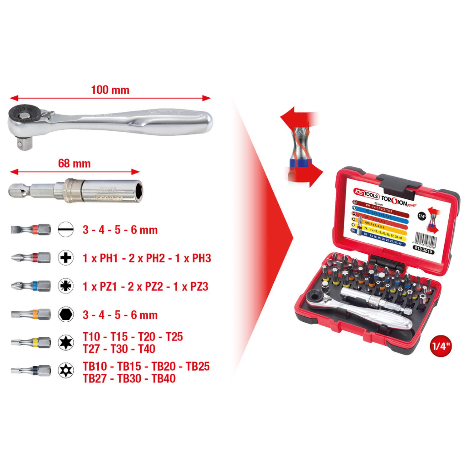 Комплект бит TORSIONpower 1/4'', 32 шт, в коробке