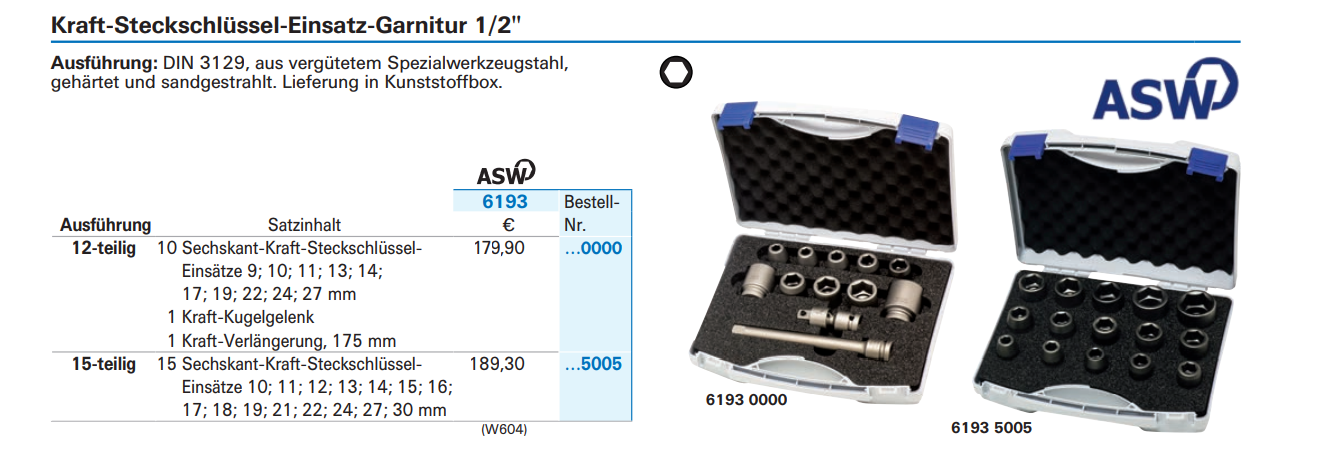 картинка Набор ударных головок Set 1/2 ", 15-Piece ASW 6193 5005 Fplus от магазина "Элит-инструмент"