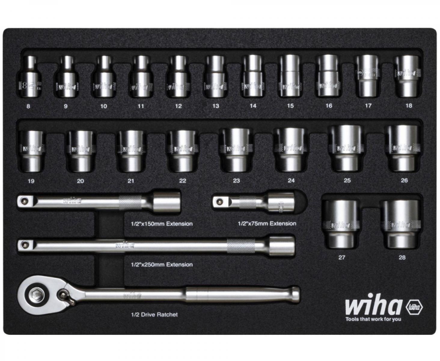 картинка Набор торцевых головок с трещоткой 1/2" Wiha 44740 26 предметов от магазина "Элит-инструмент"