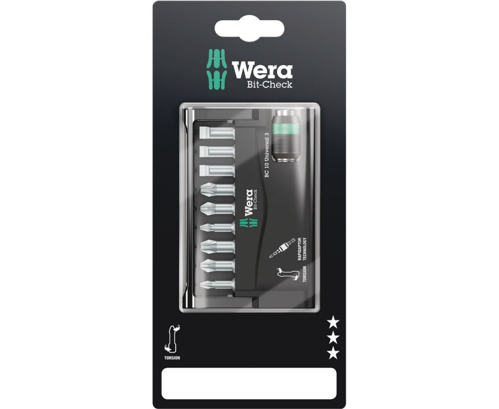 Bit-Check 10 Universal 3 SB Набор насадок (PH, PZ, SL) и держатель Wera WE-073410