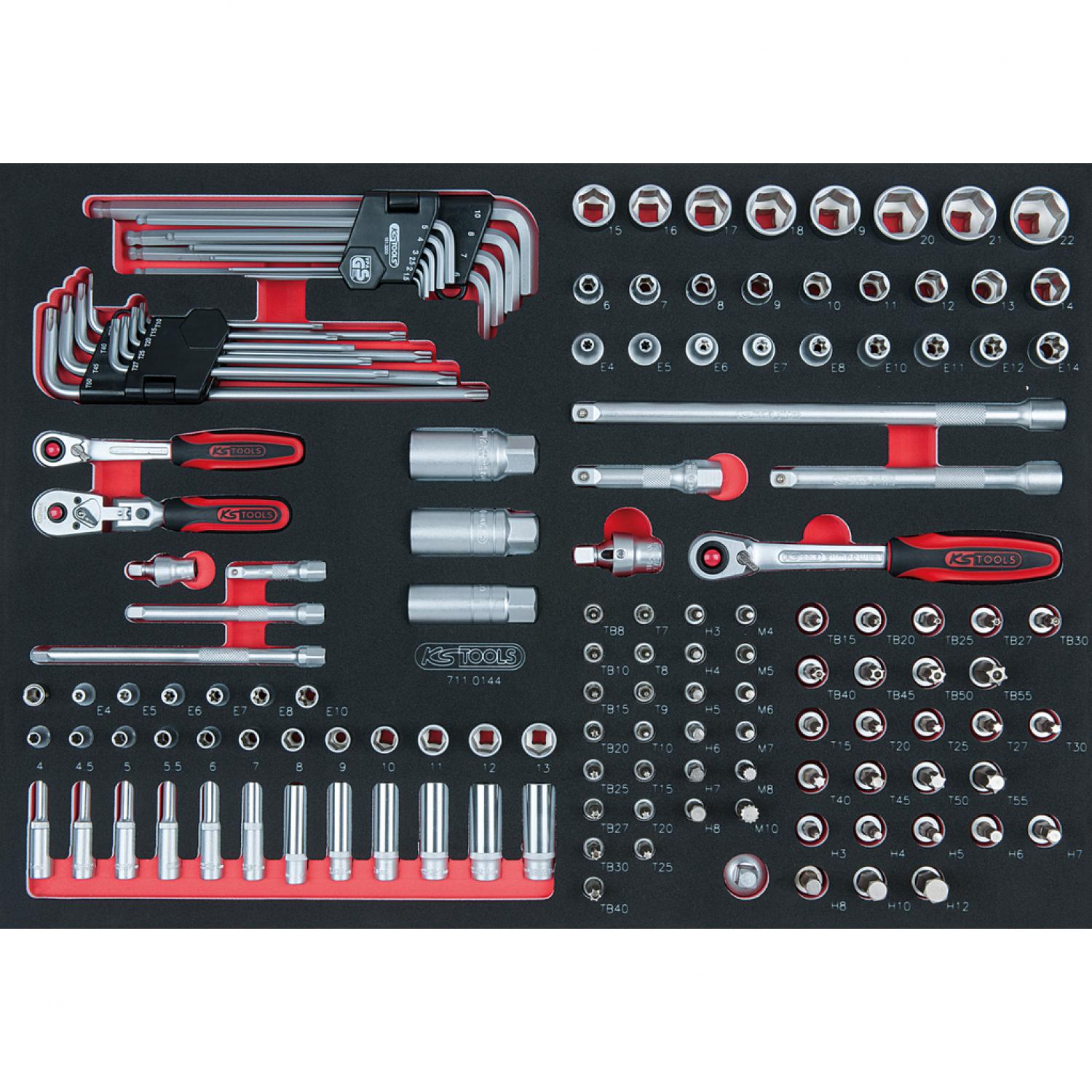 Комплект торцовых ключей SCS 1/4"+3/8'', 144 шт, во вкладке на 1/1 инструментального ящика
