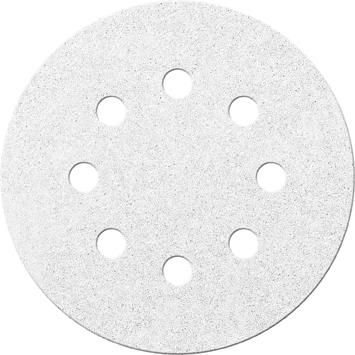 Шлифовальный круг на липучке, корунд, белый, FORTIS 4317784781336 (внешний ø - 125 мм / зернистость - 120 / количество отверстий - 8)