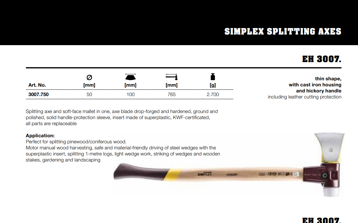 картинка HALDER 3007.750 - Топор-колун SIMPLEX тонкая форма, с чугунным корпусом и ручкой из гикори от магазина "Элит-инструмент"