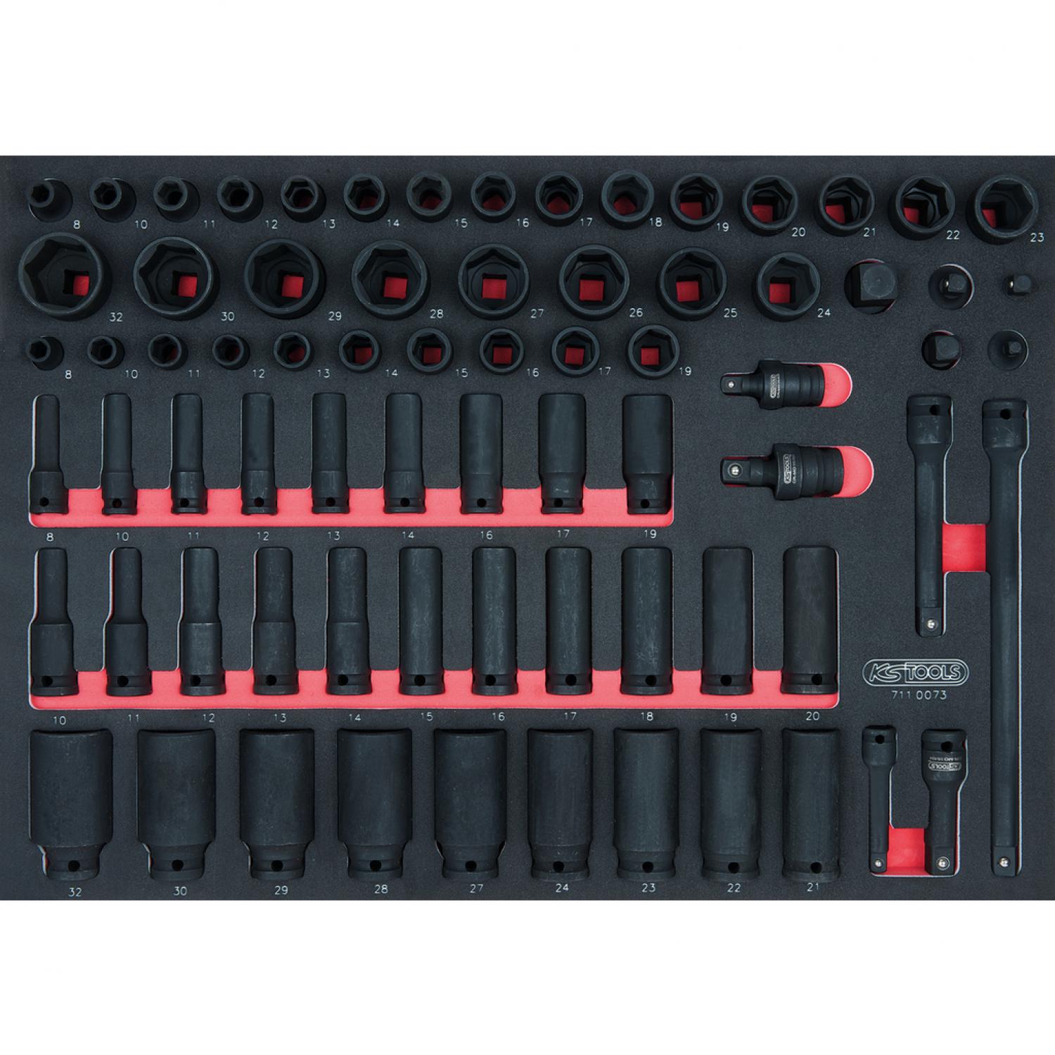 Комплект силовых торцовых ключей SCS 3/8“+1/2"', 73 шт, во вкладке на 1/1 инструментального ящика