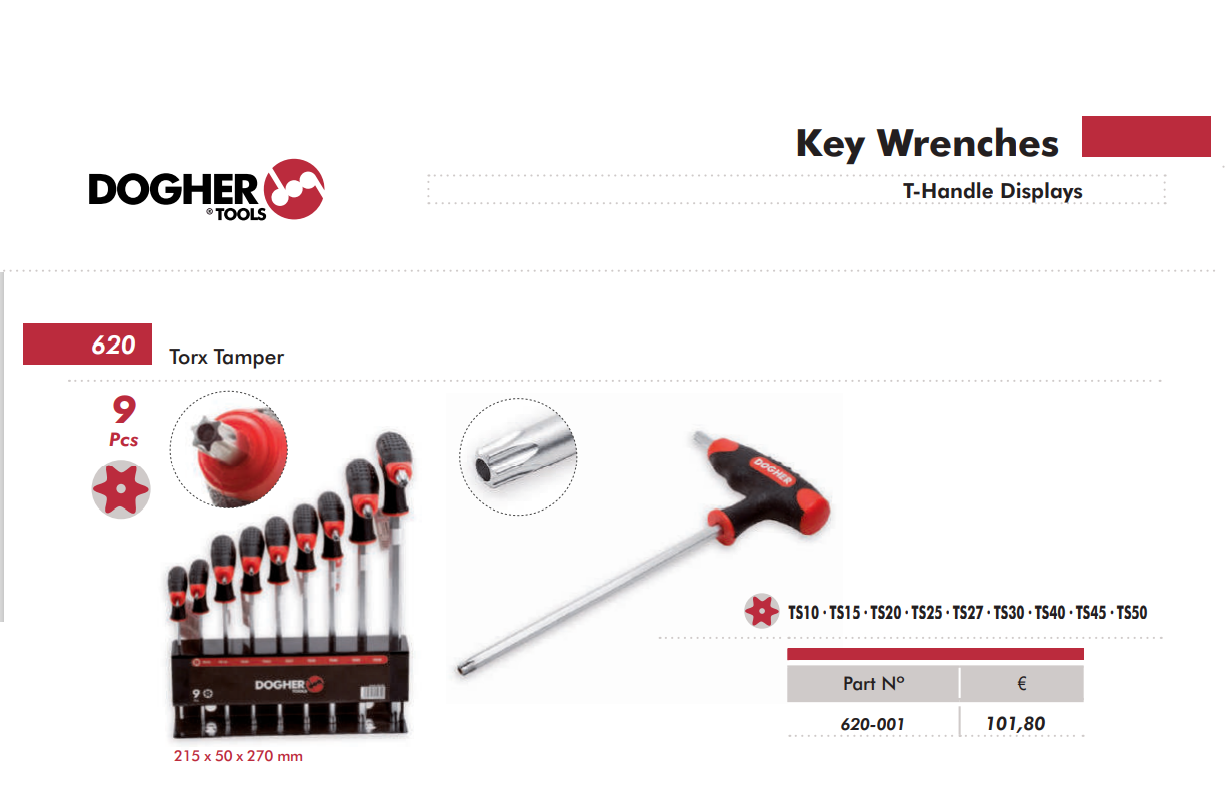 картинка Набор Т-образных профессиональных отверток с точкой TORX BO TS10-TS50 DOGHER Ref 620-001 от магазина "Элит-инструмент"
