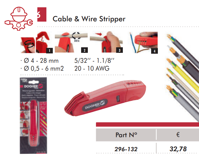 картинка 296 Инструмент для зачистки кабелей и проводов, Кабельный нож Ø S 4-28 Multi, 5/32’’ - 1.1/8’’, Ø 0,5 - 6 mm2, 20 - 10 AWG Dogher ref. 296-132 от магазина "Элит-инструмент"