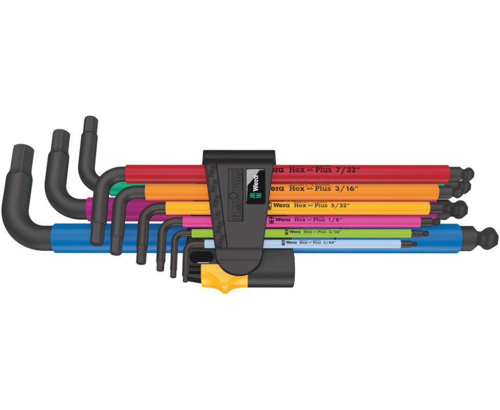 Набор Г-образных ключей, дюймовых, Wera 950/9 Hex-Plus 5/64" - 3/8" Multicolour Imperial 2 BlackLaser с фиксирующей функцией Wera WE-022640