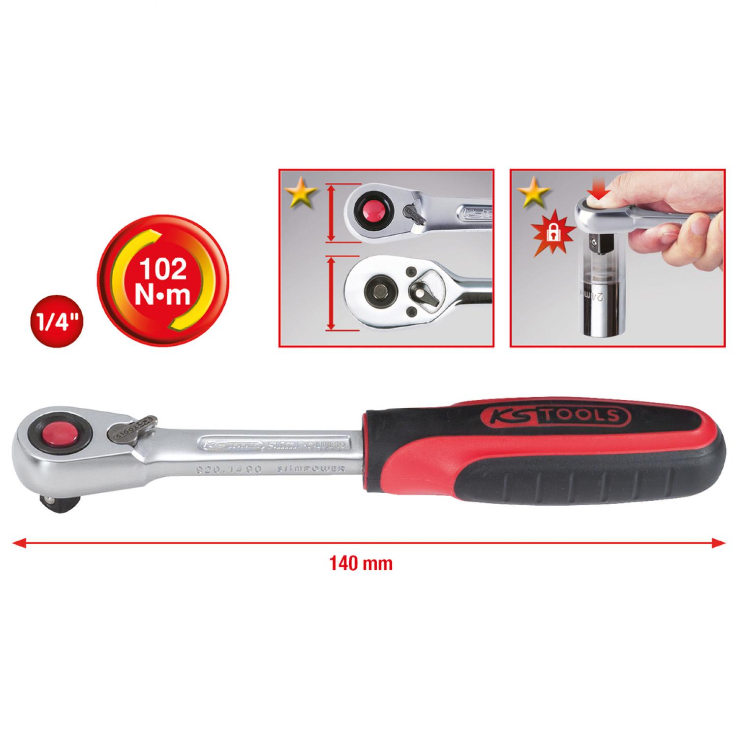 картинка Переключающийся ключ с трещоткой 1/4" SlimPOWER, 72 зубца от магазина "Элит-инструмент"