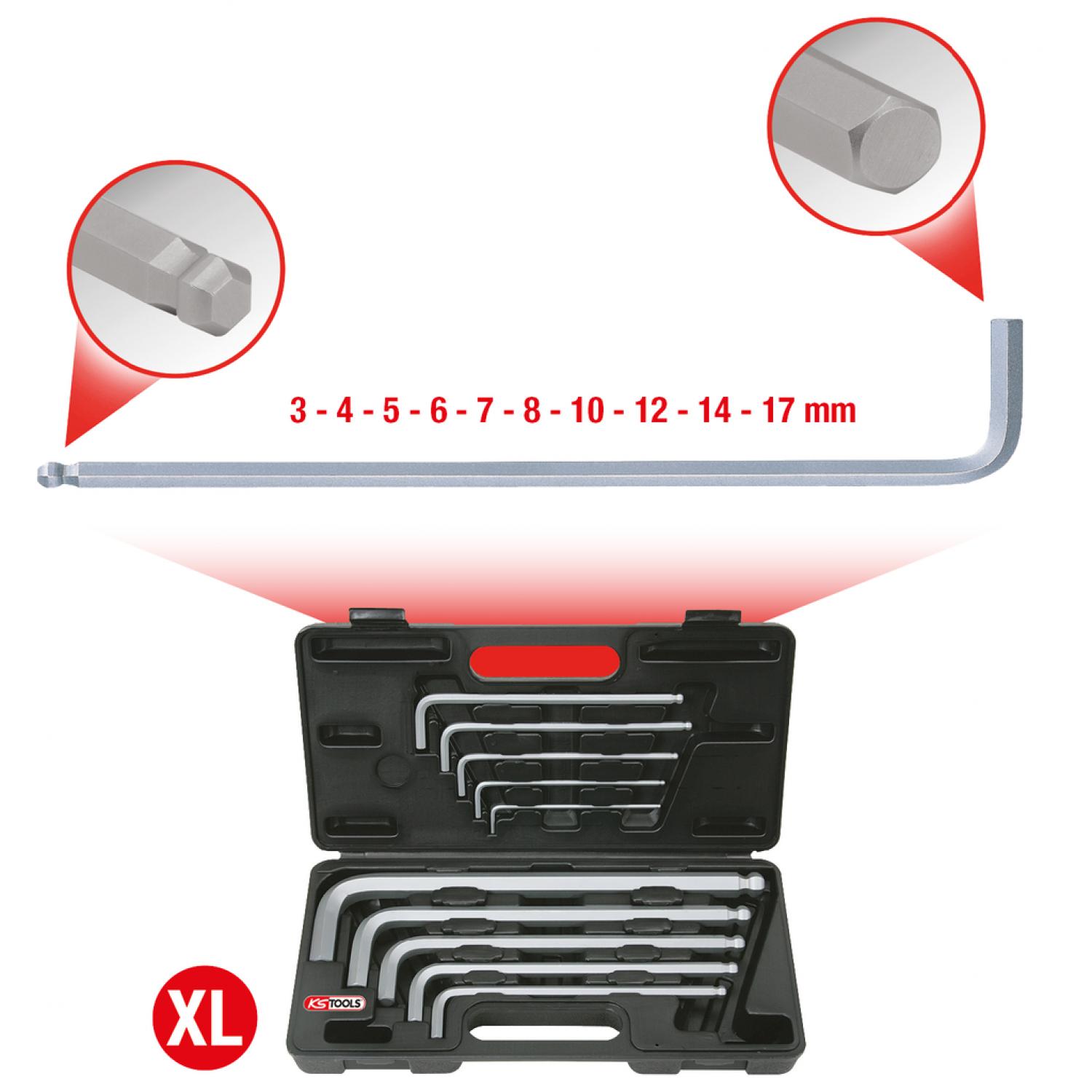 Комплект угловых штифтовых ключей с внутренним шестигранником и шаровой головкой, размера XL, 10 шт