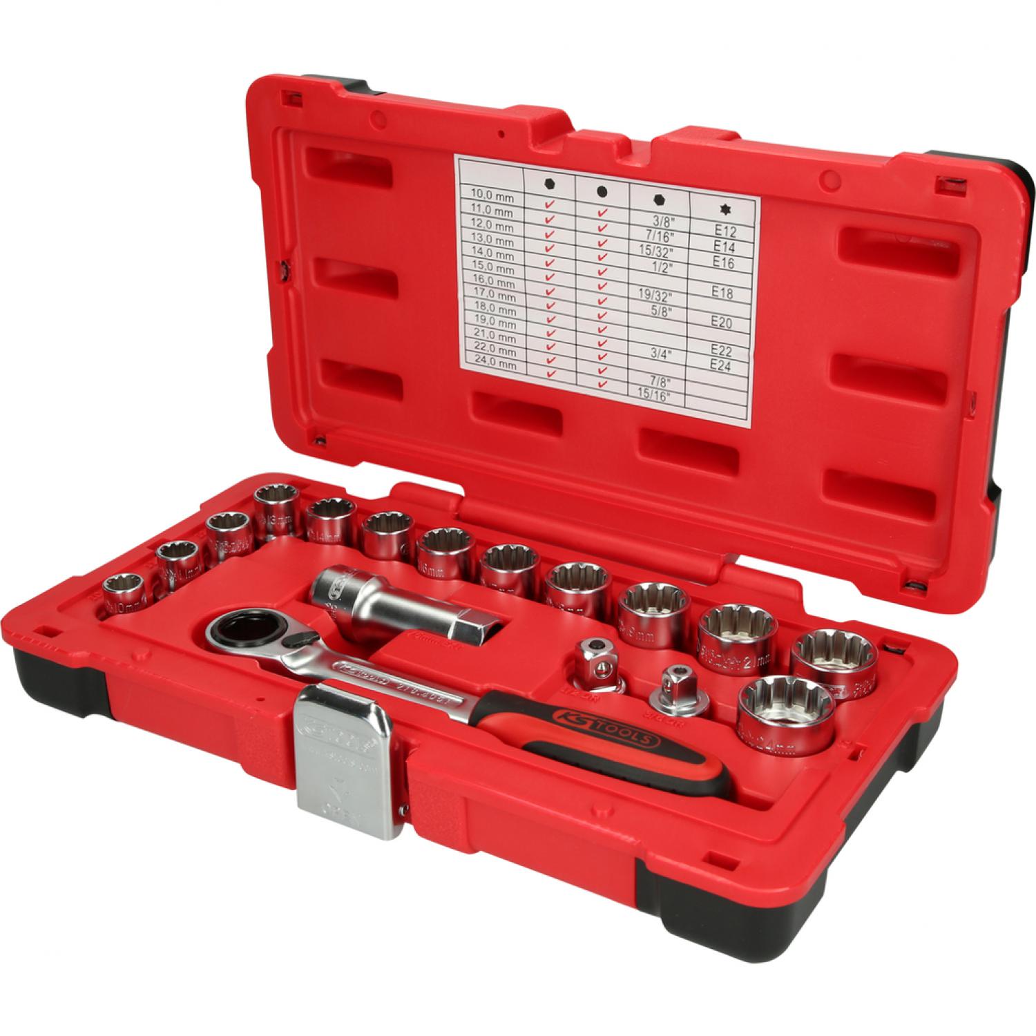 Комплект проходных торцовых ключей TRIPLEplus 3/8"+1/2", 17 шт