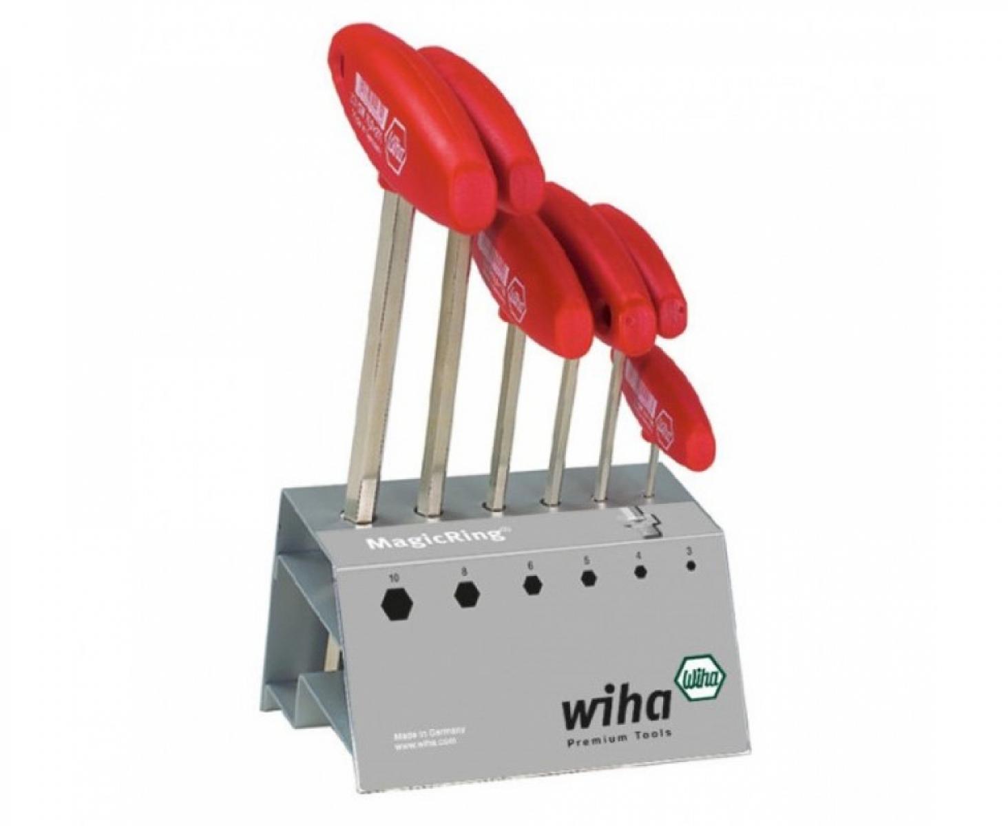 картинка Набор отверток Wiha с шестигранником и Т-образной рукояткой с MagicRing 334R VB 22096 в подставке, 6 предметов от магазина "Элит-инструмент"