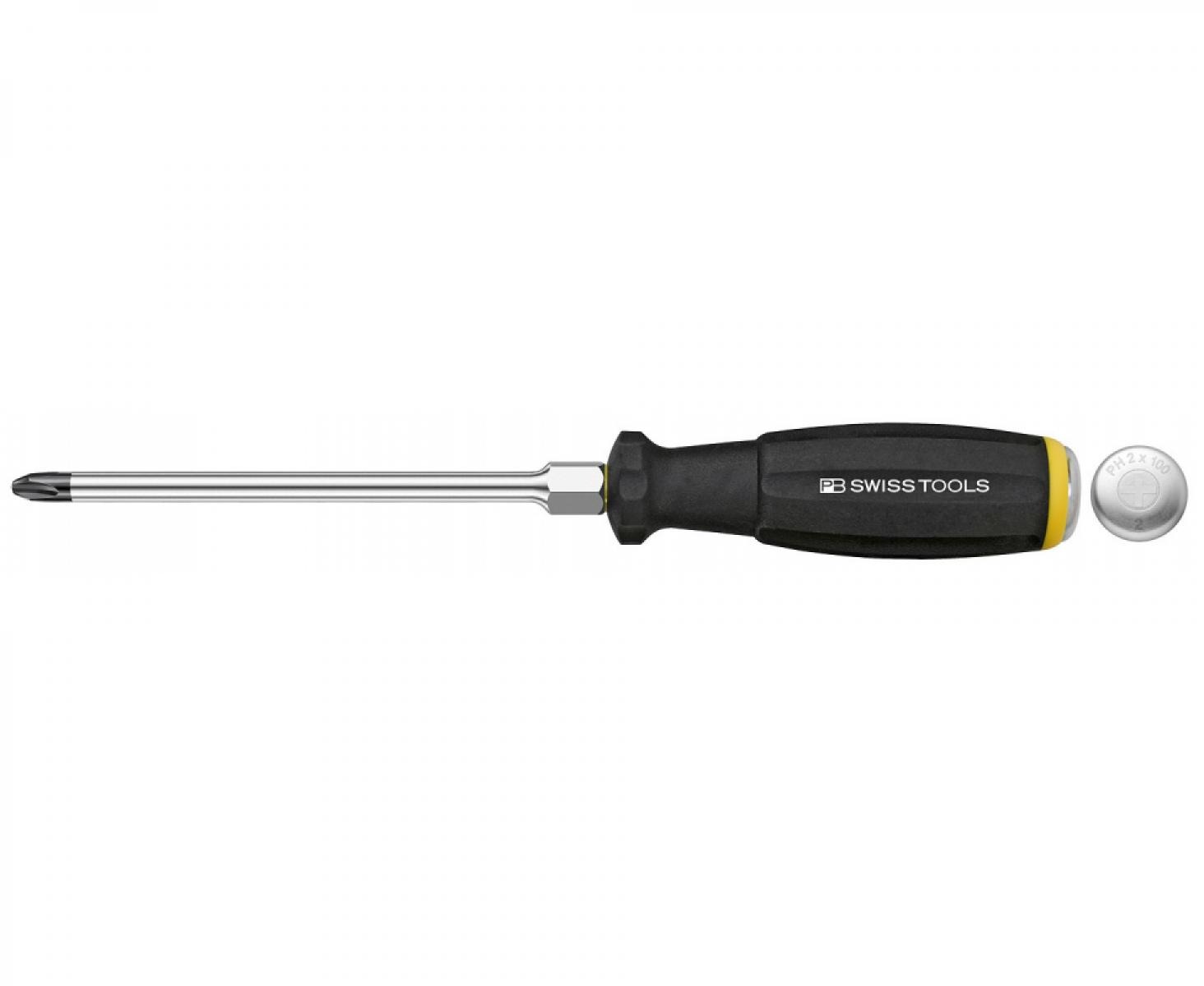 Отвертка крестовая усиленная Phillips SwissGrip PB Swiss Tools с шестигранной вставкой PB 8193.D 2-100 PH2