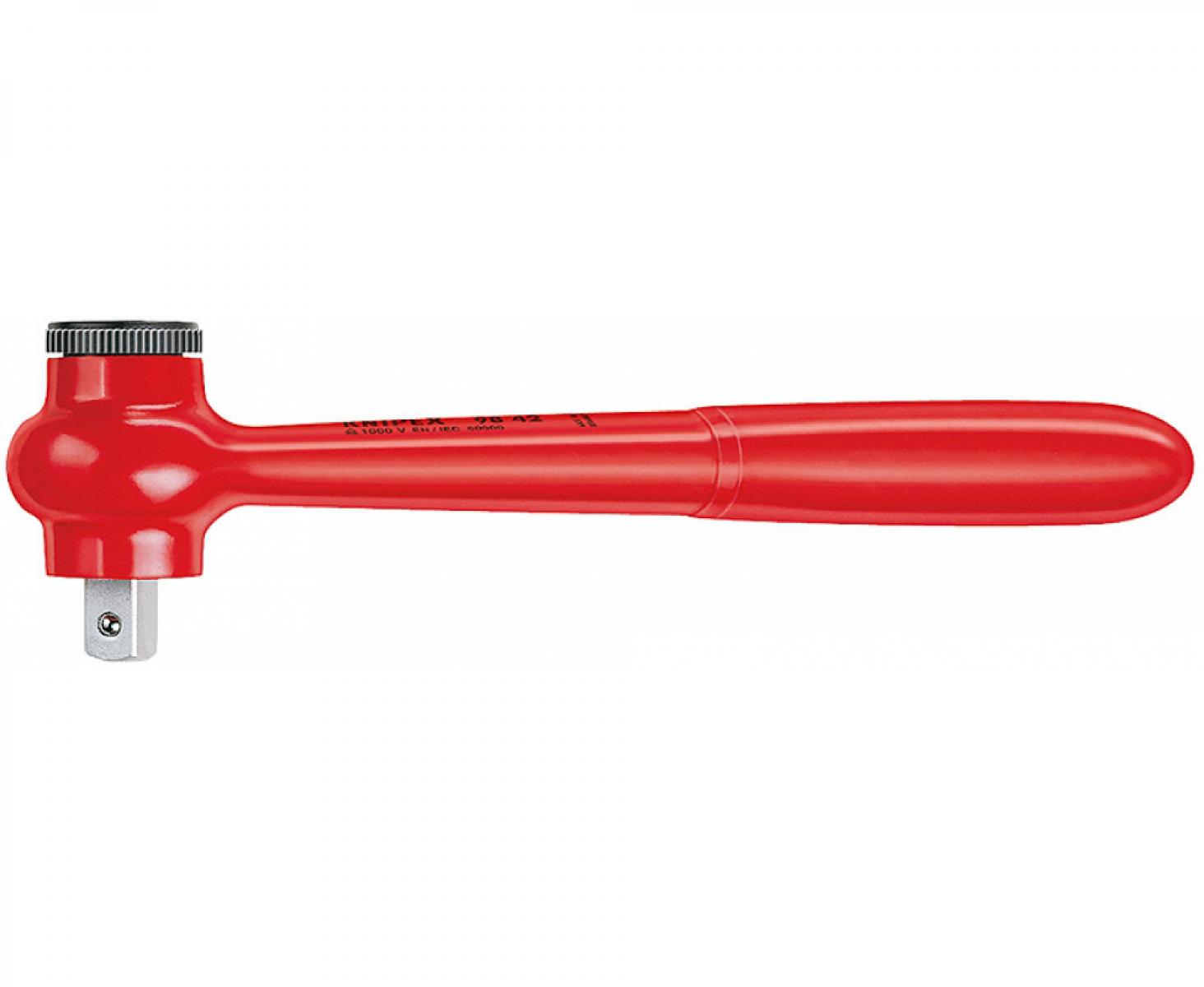 картинка Ключ трещоточный с внешним присоединительным квадратом 1/2" VDE изолированный Knipex KN-9842 от магазина "Элит-инструмент"